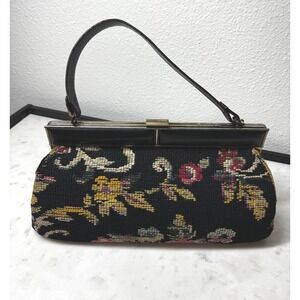 Vintage 60s JR Florida Needlepoint Purse Carpet Bag Tapestry Boho Handbag